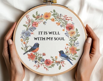 It is Well With My Soul Cross Stitch Pattern PDF Download Faith Vintage Embroidery Christian Cross Stitch Patterns