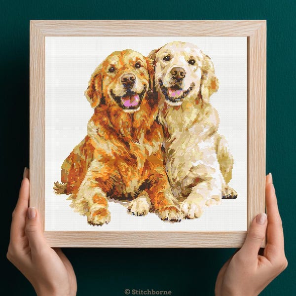 Golden Retriever Friends Cross Stitch Pattern PDF Download Printable Golden Retriever Siblings Two Golden Retrievers Cross Stitch Patterns