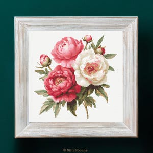 Peonies Cross Stitch Pattern PDF Download Printable Pink Flowers Romantic Vintage Embroidery Peonies Spring Flowers Xstitch Pattern Keeper image 2