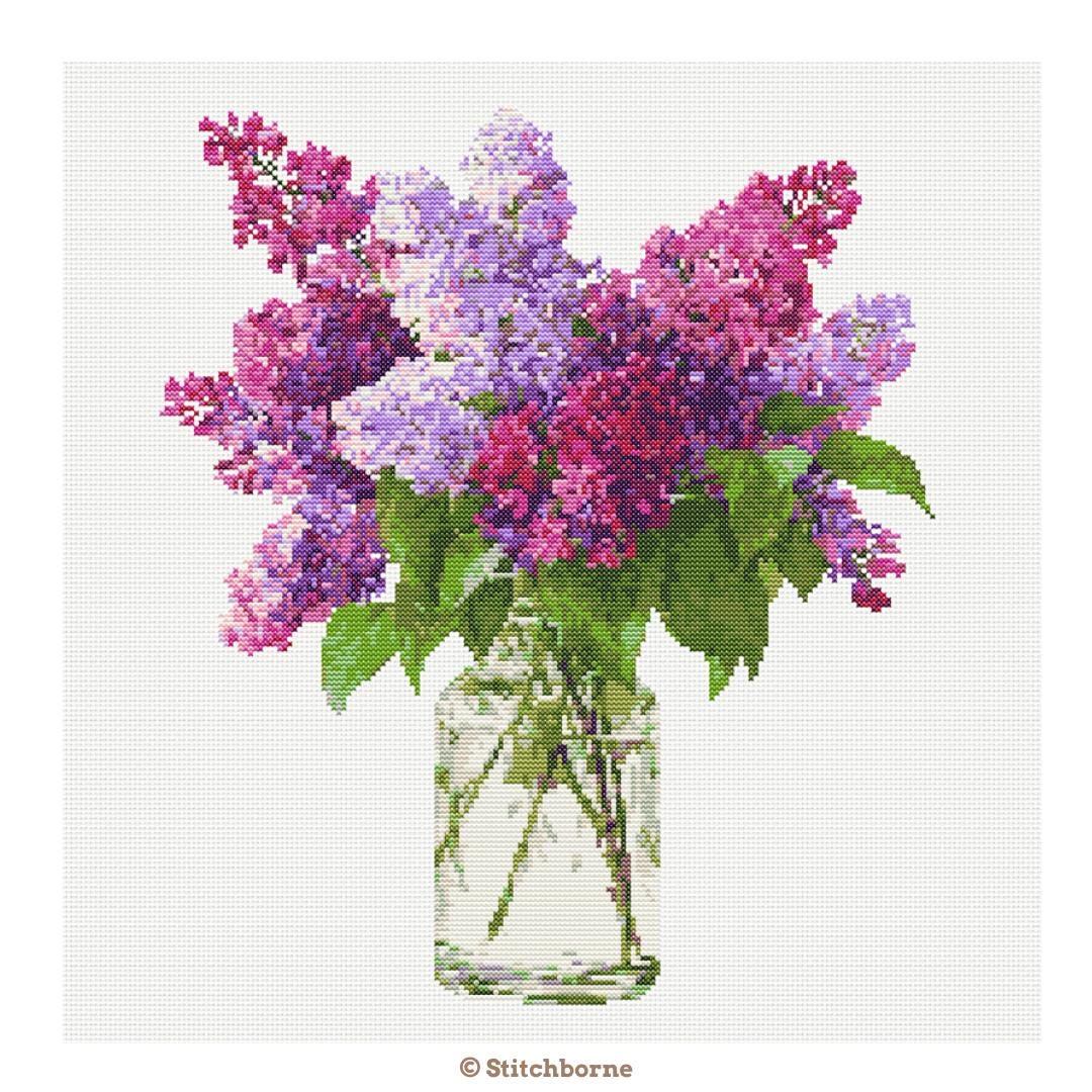Lilacs in Vase Cross Stitch Pattern PDF Download Printable Lilacs Cross ...