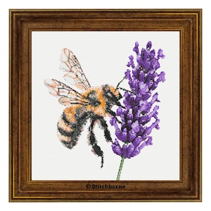 Bee on Lavender Cross Stitch Pattern PDF Download Printable Vintage Bees Embroidery Bee and Flowers Bee Cross Stitch Patterns Honey Bee