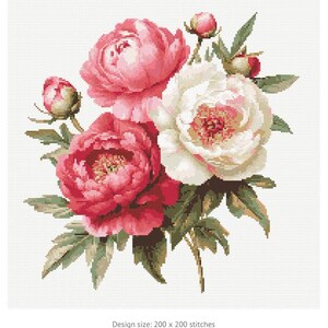 Peonies Cross Stitch Pattern PDF Download Printable Pink Flowers Romantic Vintage Embroidery Peonies Spring Flowers Xstitch Pattern Keeper image 8