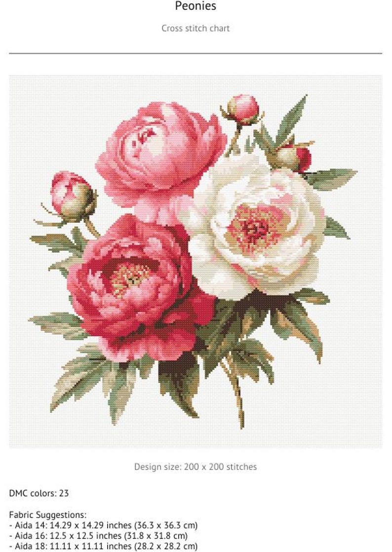 Peonies Cross Stitch Pattern PDF Download Printable Pink Flowers Romantic Vintage Embroidery Peonies Spring Flowers Xstitch Pattern Keeper image 8