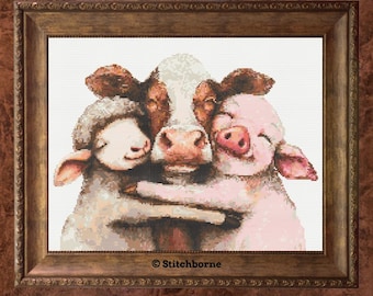 Farm Animals Cross Stitch Pattern PDF Download Printable Farm Cow Cross Stitch Pattern Sheep Cross Stitch Pattern Pig Cross Stitch Pattern