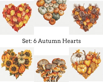 6 Herbst Herzen Kreuzstichmuster, PDF Digital Download, Cozy Fall, Thanksgiving Kreuzstich