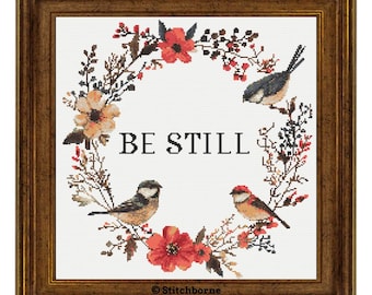 Be Still Cross Stitch Pattern PDF Download Printable Bible Verse Cross Stitch Patterns Psalm 46:10 Christian Scripture Religious Embroidery