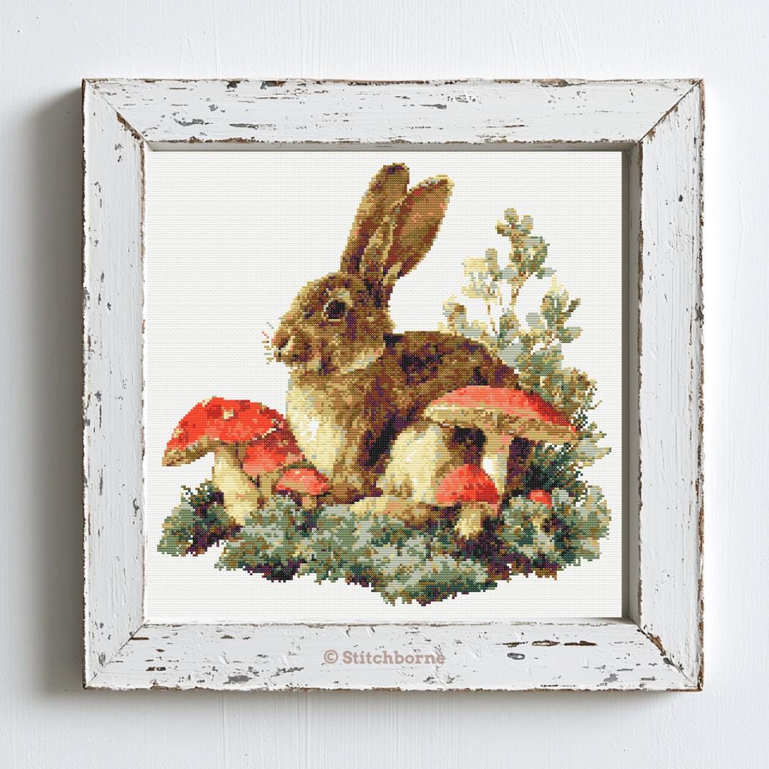 Hare and Mushrooms Cross Stitch Pattern PDF Download Printable Vintage ...