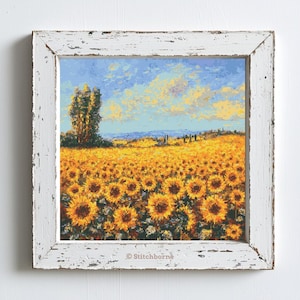 Sunflower Field Cross Stitch Pattern PDF Download Printable Vintage Sunflowers Embroidery Sunflowers Cross Stitch Pattern Flower Patterns