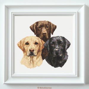 Drei Labradore Kreuzstich Muster PDF Download Printable Süßer Labrador Retriever Kreuzstich Muster Niedliche Hunde Kreuzstichmuster