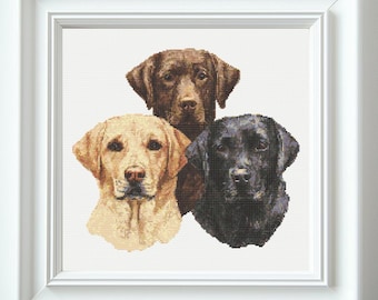 Three Labradors Cross Stitch Pattern PDF Download Printable Cute Labrador Retriever Cross Stitch Patterns Cute Dogs Cross Stitch Patterns