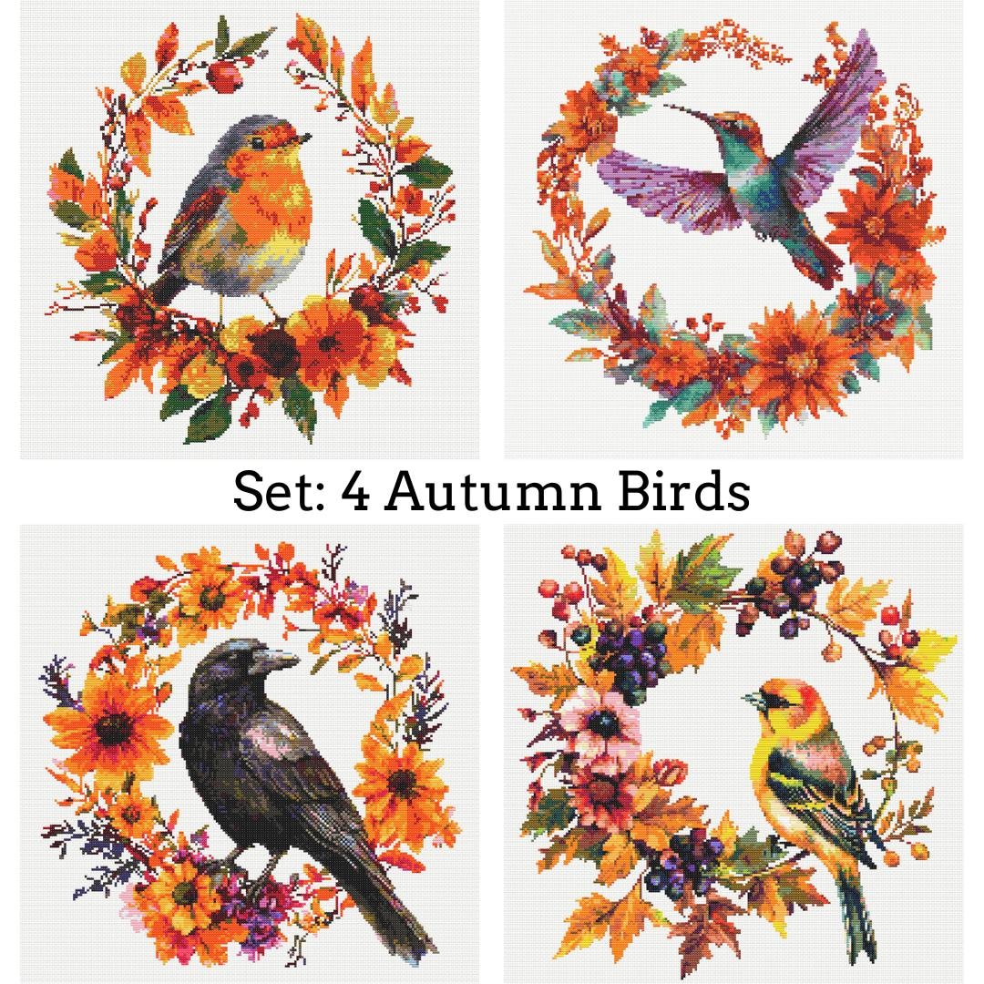 Fall Bird Patterns 4 Autumn Birds Cross Stitch Patterns PDF Download Printable Birds in ...