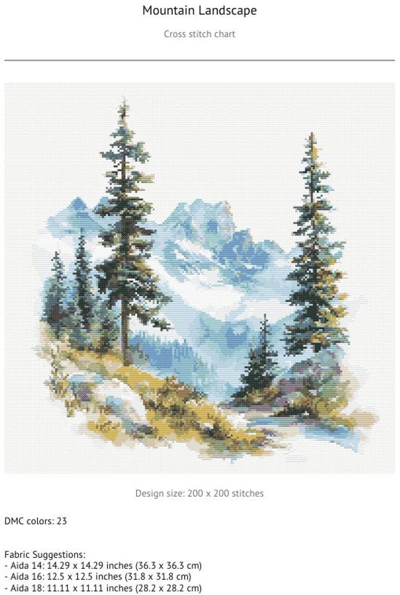 Mountain Landscape Cross Stitch Pattern, Nature Cross Stitch, PDF ...