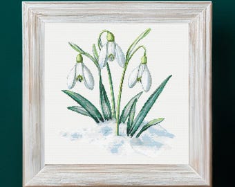 Snowdrops Cross Stitch Pattern PDF Download Snowdrop Flowers Cross Stitch Patterns Winter Flowers Cross Stitch Patterns Snow Cross Stitch
