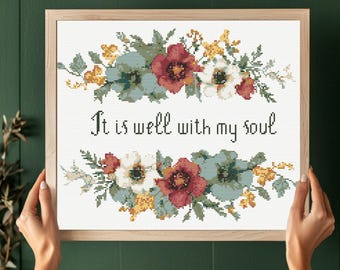 It is Well With My Soul Cross Stitch Pattern PDF Download Printable Bible Verse Embroidery Christian Cross Stitch patterns Scripture Quote