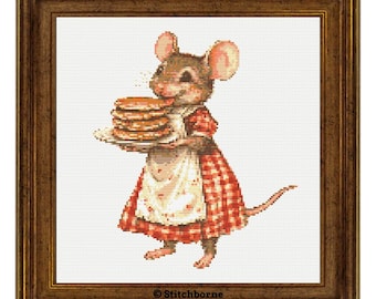 Schema punto croce topo con frittelle PDF Scarica Schemi punto croce topo divertenti stampabili Schema ricamo topo in abito Keeper