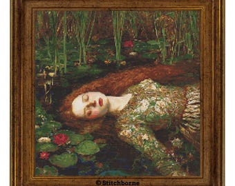 Ophelia Cross Stitch Pattern PDF Download Printable Pre-Raphaelite Woman Cross Stitch Pattern Shakespeare’s Hamlet Cross Stitch Pattern