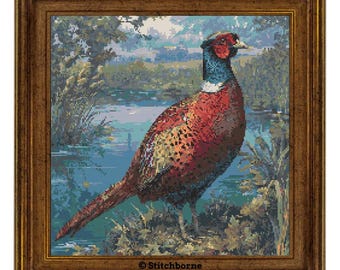 Pheasant Cross Stitch Pattern, PDF Digital Download, Wildlife Cross Stitch