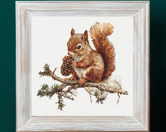 Squirrel on Winter Branch Cross Stitch Pattern PDF Download Printable Winter Squirrel Cross Stitch Patterns Forest Animals Cross Stitch