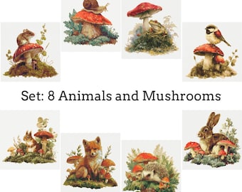 8 Animals and Mushrooms Cross Stitch Patterns PDF Download Printable Autumn Woodland Animals Cross Stitch Patterns Fall Mushroom Patterns