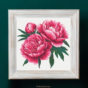 Pink Peonies Cross Stitch Pattern PDF Download Printable Vintage Floral Embroidery Peonies Cross Stitch Pattern Flowers Pink Peony Patterns