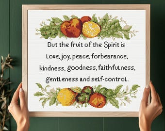 Fruit Of The Spirit Cross Stitch Pattern PDF Download Printable Bible Verse Cross Stitch Patterns Galatians 5:22 Embroidery Scripture Quote