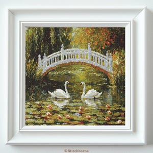 Two Swans in Pond Cross Stitch Pattern PDF Download Printable Swan Couple Cross Stitch Patterns Vintage Embroidery Xstitch Pattern Keeper