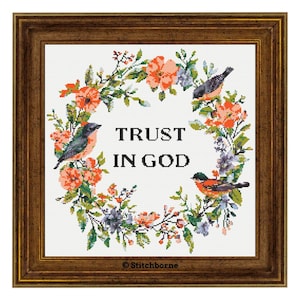 Trust In God Cross Stitch Pattern PDF Download Printable Christian Cross Stitch Patterns Religious Scripture Embroidery Bible Verse Quote