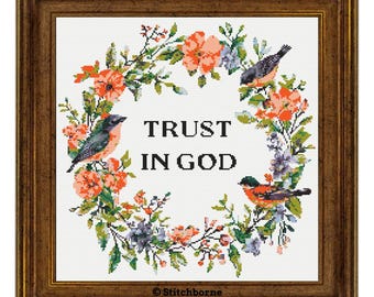 Trust In God Cross Stitch Pattern PDF Download Printable Christian Cross Stitch Patterns Religious Scripture Embroidery Bible Verse Quote