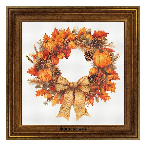 Beautiful Autumn Wreath Cross Stitch Pattern PDF Download Printable Elegant Fall Embroidery Thanksgiving Cozy Autumn Cross Stitch Patterns