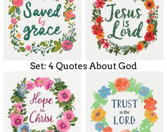 4 Quotes About God Cross Stitch Patterns PDF Download Printable Bible Quote Embroidery Scripture Verse Cross Stitch Patterns Saved By Grace