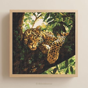 Leopard in Tree Cross Stitch Pattern PDF Download Printable Predator Cat Embroidery Wildlife Cross Stitch Patterns Leopard Cross Stitch