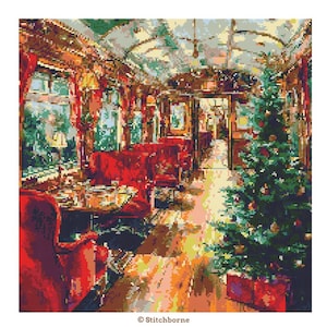 Christmas Train Interior Cross Stitch Pattern PDF Download Printable Vintage Christmas Embroidery Nostalgic Christmas Cross Stitch Patterns