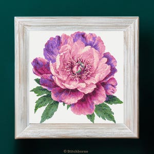Peony Cross Stitch Pattern PDF Download Printable Vintage Floral Embroidery Pink Peonies Cross Stitch Patterns Beautiful Flower Patterns