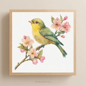 Modèle de point de croix oiseaux et fleurs à télécharger PDF Broderie d'oiseaux Modèles de point de croix oiseaux printaniers