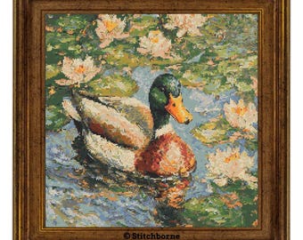 Duck in Pond Cross Stitch Pattern PDF Download Printable Mallard Duck Embroidery Vintage Wildlife Cross Stitch Pattern