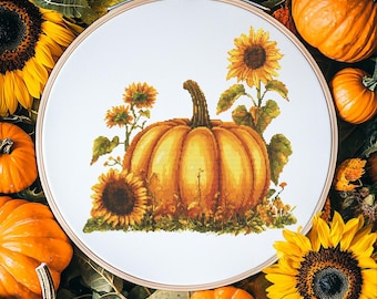 Kürbis und Sonnenblumen Kreuzstichmuster PDF Download Druckbare Herbst Kreuzstichmuster Herbstblumen Kürbis Kreuzstichmuster