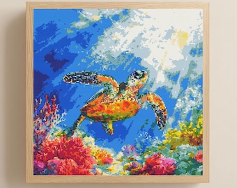Sea Turtle Cross Stitch Pattern PDF Download Printable Ocean Cross Stitch Patterns Cute Sea Turtle Patterns Underwater Cross Stitch Pattern