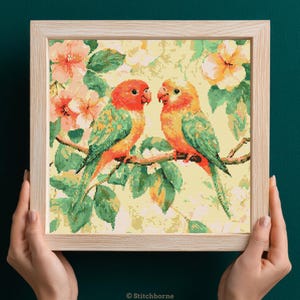 Lovebirds Cross Stitch Pattern PDF Download Printable Vintage Birds Embroidery Valentine&#39;s Day Bird Romantic Birds in Love Lovebirds Pattern