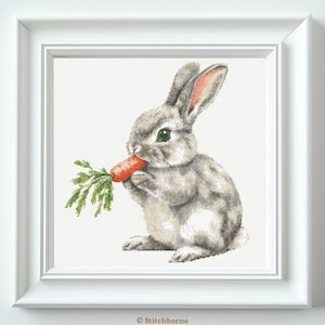 Cute Rabbit Cross Stitch Pattern PDF Download Printable Fluffy Easter Bunny Vintage Embroidery Adorable Rabbit DMC Xstitch Pattern Keeper