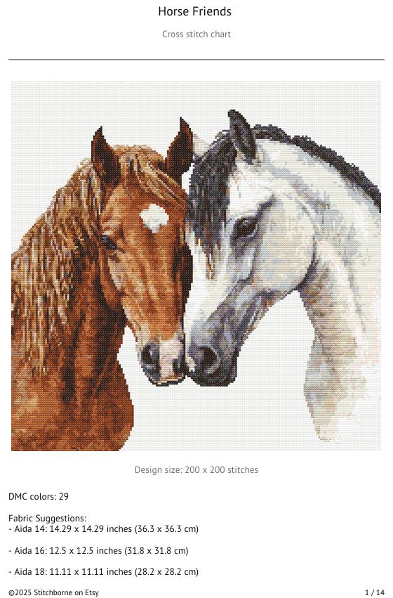Horse Friends Cross Stitch Pattern PDF Download Printable Two Horses ...