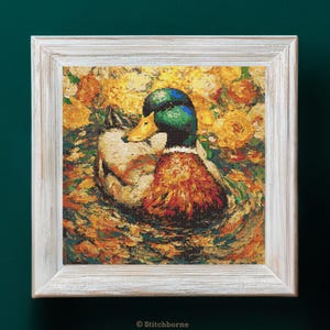 Duck and Flowers Cross Stitch Pattern PDF Download Printable Vintage Duck Embroidery Floral Duck Cross Stitch Patterns Cute Duck and Flowers