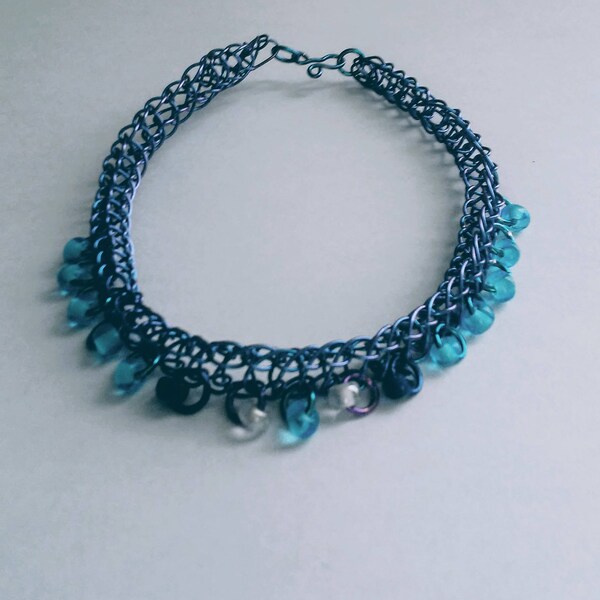 Teal Viking Weave Niobium Bracelet