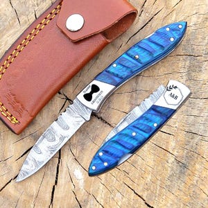 Handmade Damascus steel Personalized Folding Knife, Groomsman Gifts, Pocket Knife Gift for Boyfriend Birthday Gift Anniversary, Wedding Gift
