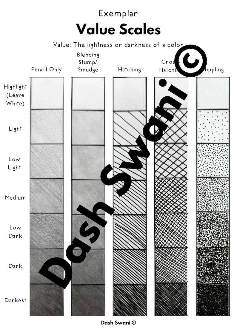 Value Drawing Techniques Worksheet | Printable Exercises for Middle ...
