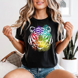 Colorful Tiger Graphic Tee, Unisex T-Shirt, Vibrant Animal Shirt, Wilderness Apparel, Nature Lovers Gift, Summer Fashion, Festival Wear