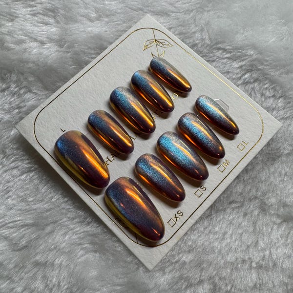 Multichrome Almond Press-On Nails: Sunset Shimmer