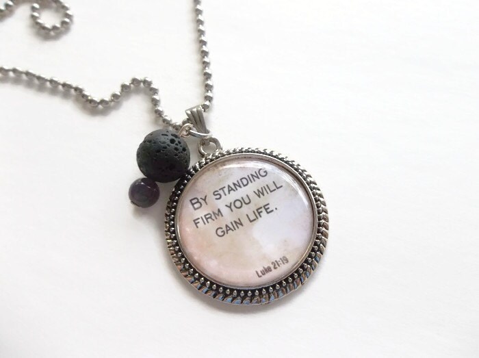 Christian Bible Verse Necklace Amethyst & Lava Stone Bead By | Etsy