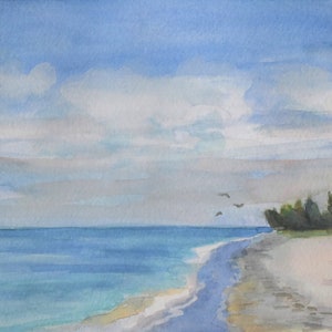 Seascape Watercolor Painting Coastal Wall Art Florida Beach Painting