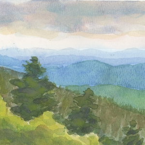 Original Watercolor Painting Blue Ridge Mountains North Carolina