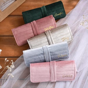 Velvet Jewelry Rolls, Personalized Velvet Jewelry Roll, Monogram Travel Jewelry Organizer, Wedding Favors, Travel Jewelry Case,Gifts for her